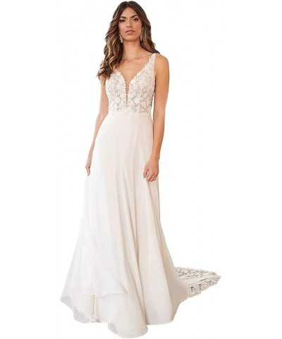 Lace Beach Wedding Dresses for Bride 2023 Beaded Boho Wedding Gowns for Women A Ivory $43.68 Dresses