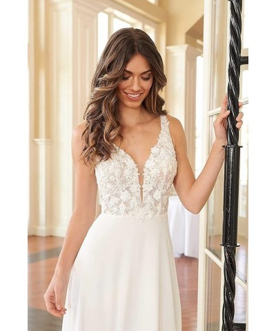 Lace Beach Wedding Dresses for Bride 2023 Beaded Boho Wedding Gowns for Women A Ivory $43.68 Dresses