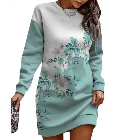 Women Long Sleeve Drop Shoulder Pullover Round Collar Ombre Dress Floral Print Casual Sweatshirt Dress Green $13.24 Hoodies &...