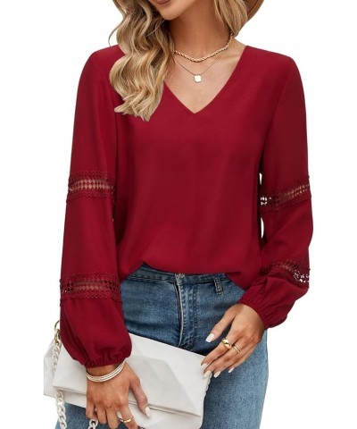 Womens Casual Bell Sleeve V Neck Loose Tops Chiffon Blouse Dressy Shirt Long Sleeve A-wine $14.24 Blouses