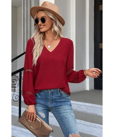 Womens Casual Bell Sleeve V Neck Loose Tops Chiffon Blouse Dressy Shirt Long Sleeve A-wine $14.24 Blouses