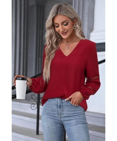 Womens Casual Bell Sleeve V Neck Loose Tops Chiffon Blouse Dressy Shirt Long Sleeve A-wine $14.24 Blouses