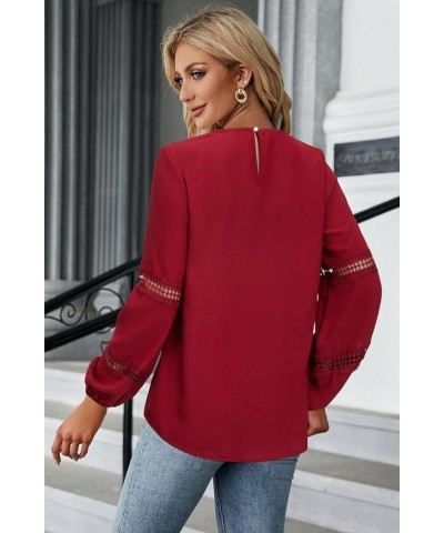 Womens Casual Bell Sleeve V Neck Loose Tops Chiffon Blouse Dressy Shirt Long Sleeve A-wine $14.24 Blouses