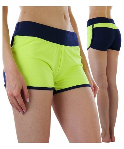 Women's Solid Fully Lined Boyshort Bottom Neon Colorblock Dolphin Shorts - Neon Lemon/Navy $10.05 Lingerie