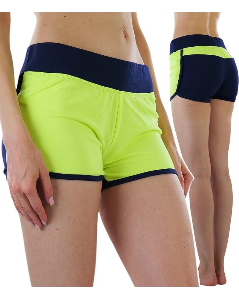 Women's Solid Fully Lined Boyshort Bottom Neon Colorblock Dolphin Shorts - Neon Lemon/Navy $10.05 Lingerie