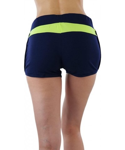 Women's Solid Fully Lined Boyshort Bottom Neon Colorblock Dolphin Shorts - Neon Lemon/Navy $10.05 Lingerie