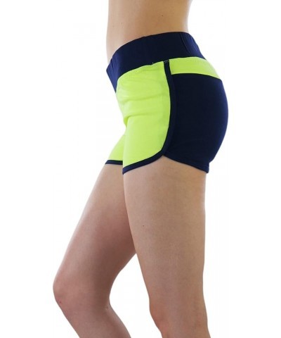 Women's Solid Fully Lined Boyshort Bottom Neon Colorblock Dolphin Shorts - Neon Lemon/Navy $10.05 Lingerie