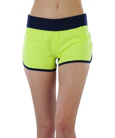 Women's Solid Fully Lined Boyshort Bottom Neon Colorblock Dolphin Shorts - Neon Lemon/Navy $10.05 Lingerie