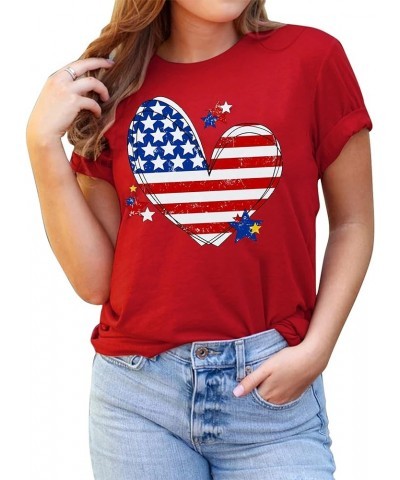 American Flag Heart Shirt Women Patriotic T-Shirt 4th of July Graphic Tees Shirts USA Flag Star Stripe Tops Red $9.20 T-Shirts