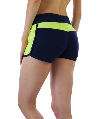 Women's Solid Fully Lined Boyshort Bottom Neon Colorblock Dolphin Shorts - Neon Lemon/Navy $10.05 Lingerie