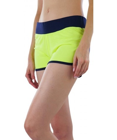 Women's Solid Fully Lined Boyshort Bottom Neon Colorblock Dolphin Shorts - Neon Lemon/Navy $10.05 Lingerie