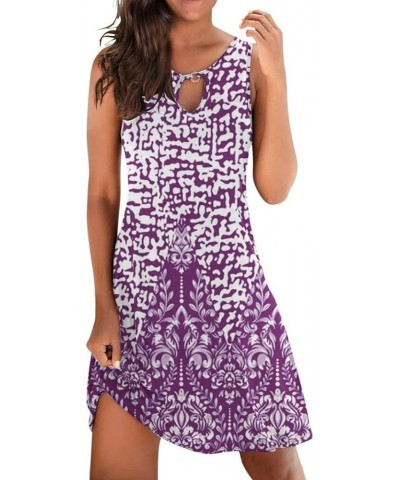 Summer Dresses for Women 2024 Casual Sleeveless Floral Boho Beach Dress Cover Ups Short Tank Swing Sun Dress F-purple $8.99 S...