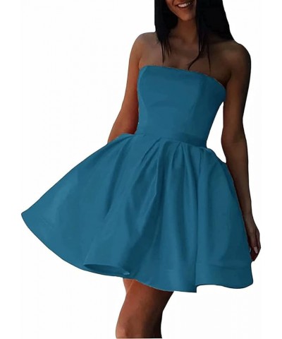 Strapless Homecoming Dresses for Teens Short Satin Prom Cocktail Gown with Pockets COO29 Peacock $26.65 Dresses