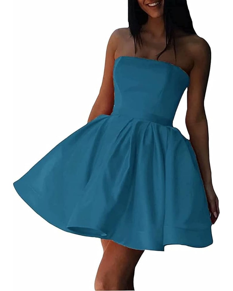 Strapless Homecoming Dresses for Teens Short Satin Prom Cocktail Gown with Pockets COO29 Peacock $26.65 Dresses