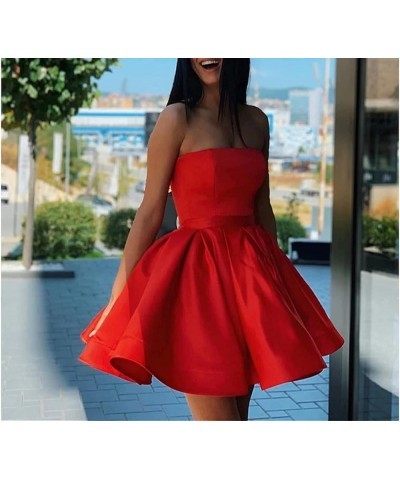 Strapless Homecoming Dresses for Teens Short Satin Prom Cocktail Gown with Pockets COO29 Peacock $26.65 Dresses