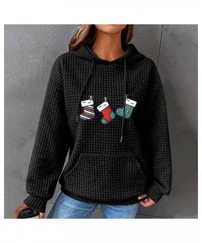 Womens Waffleknit Hoodies Plussize Casual Sweatshirt Loose Graphic Hoodies Long Sleeve Pullover Crewneck Sweatshirts B02black...