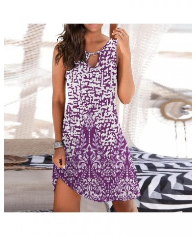 Summer Dresses for Women 2024 Casual Sleeveless Floral Boho Beach Dress Cover Ups Short Tank Swing Sun Dress F-purple $8.99 S...