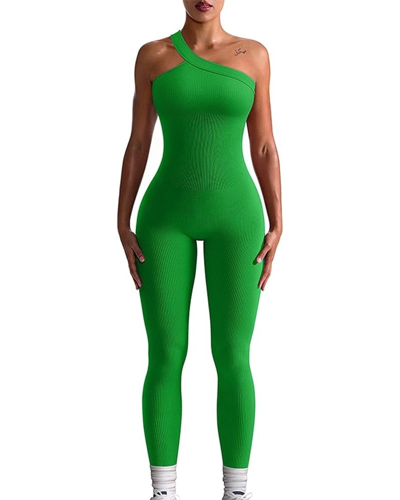 Women's One Piece Bodycon Yoga Jumpsuit Long Sleeve V-Neck Zipper Front Overalls Romper Sports Outfits Green $17.40 Jumpsuits