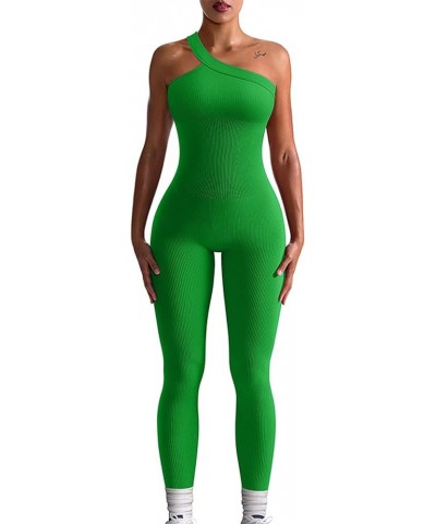 Women's One Piece Bodycon Yoga Jumpsuit Long Sleeve V-Neck Zipper Front Overalls Romper Sports Outfits Green $17.40 Jumpsuits