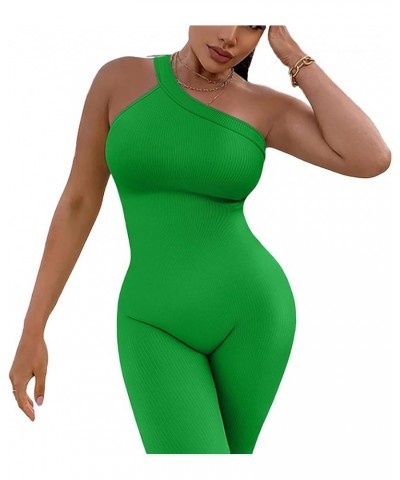 Women's One Piece Bodycon Yoga Jumpsuit Long Sleeve V-Neck Zipper Front Overalls Romper Sports Outfits Green $17.40 Jumpsuits