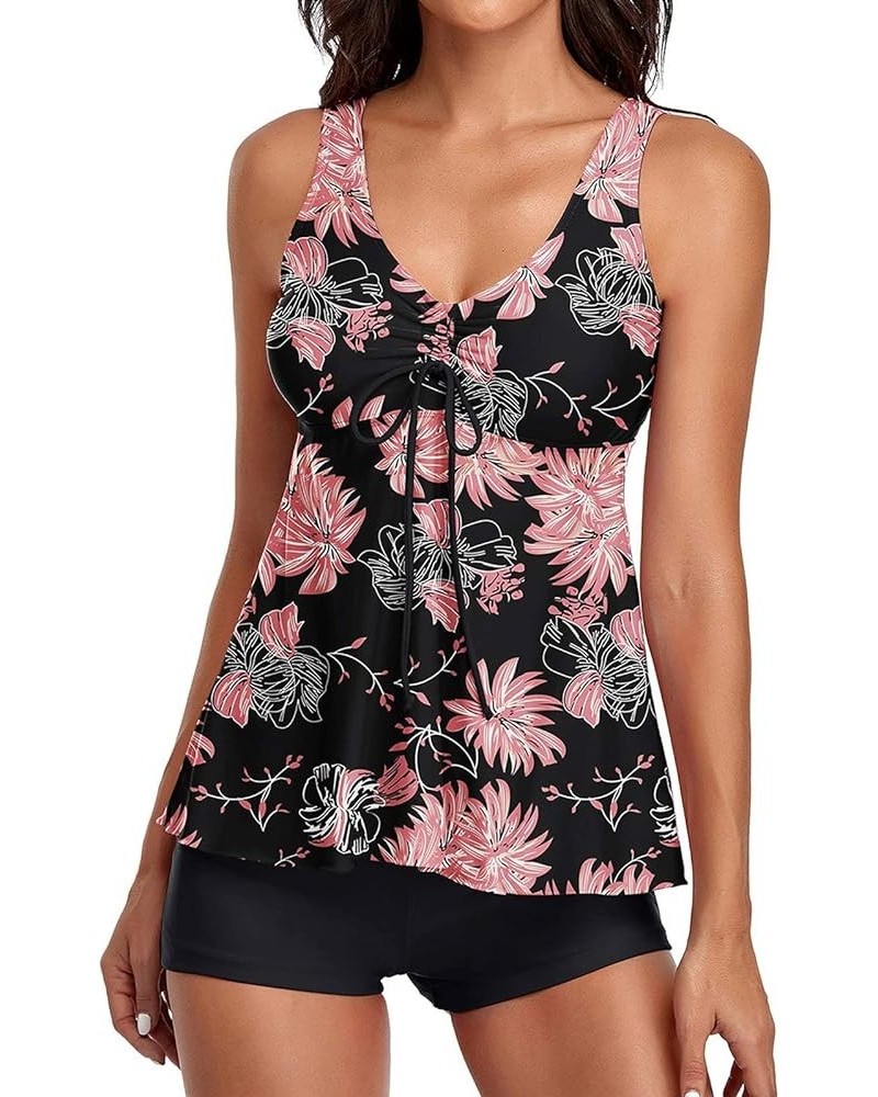 Flowy Tankini Bathing Suits for Women Swimsuits Two Piece Swimwear Tank Top with Boyshorts G-pink $3.56 Swimsuits