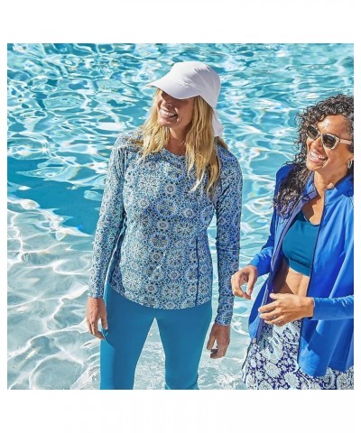 UPF 50+ Women's Hightide Long Sleeve Swim Shirt - Sun Protective Baja Blue $11.46 Swimsuits