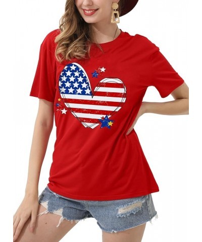 American Flag Heart Shirt Women Patriotic T-Shirt 4th of July Graphic Tees Shirts USA Flag Star Stripe Tops Red $9.20 T-Shirts