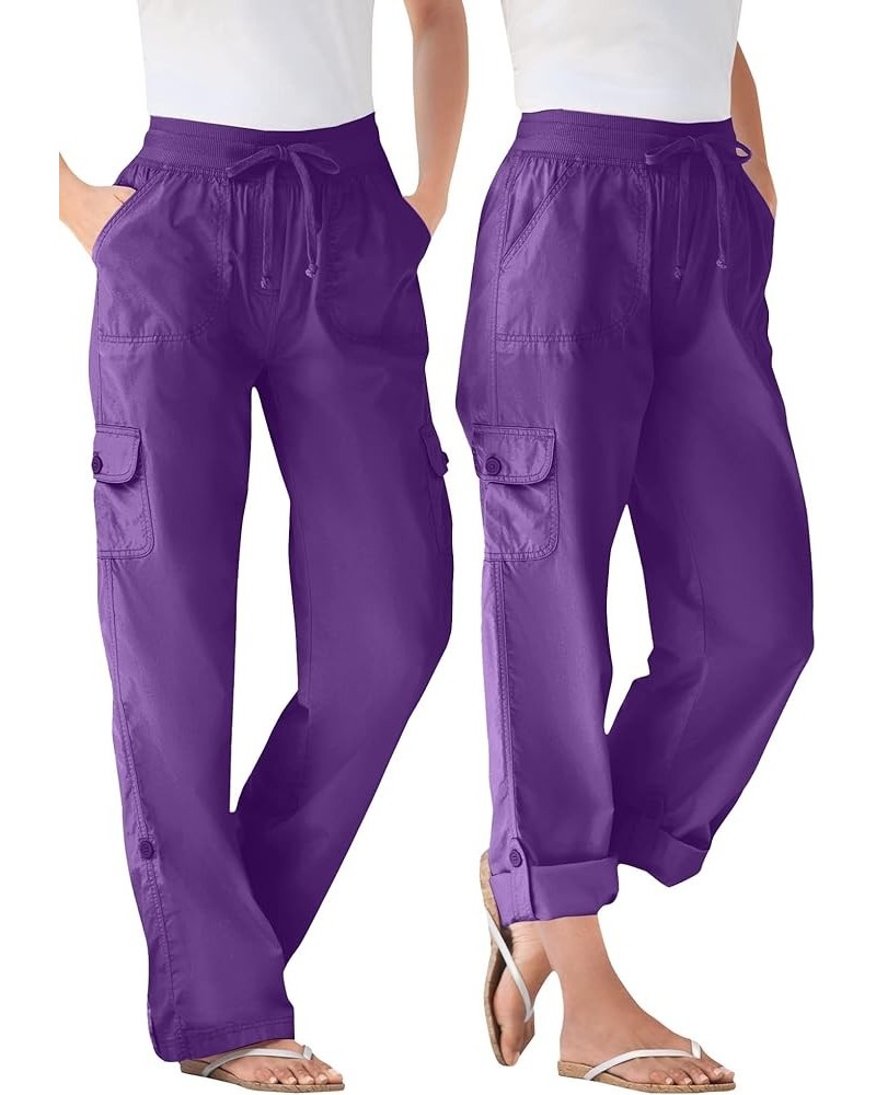 Plus Size Convertible 2-in-1 Cargo Pant & Capri Elastic Waist Radiant Purple $21.19 Pants