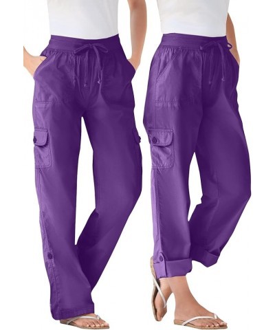 Plus Size Convertible 2-in-1 Cargo Pant & Capri Elastic Waist Radiant Purple $21.19 Pants