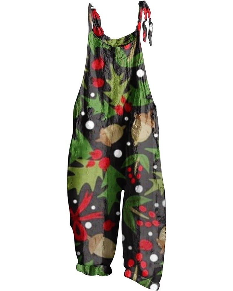 Christmas Loose Overalls for Women Santa Claus Snowman Penguin Prints Jumpsuits Snowflake Star Printed Rompers Black $8.83 Ju...