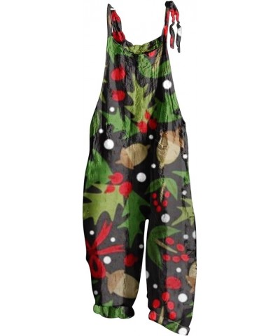 Christmas Loose Overalls for Women Santa Claus Snowman Penguin Prints Jumpsuits Snowflake Star Printed Rompers Black $8.83 Ju...