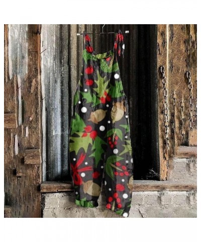 Christmas Loose Overalls for Women Santa Claus Snowman Penguin Prints Jumpsuits Snowflake Star Printed Rompers Black $8.83 Ju...