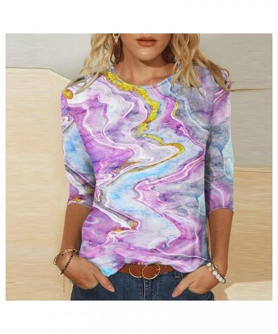 Plus Size Tops for Women 3/4 Sleeve Summer Blouses 2024 Three Quarter Sleeve Crewneck Casual Floral Print T Shirts… 04 Purple...