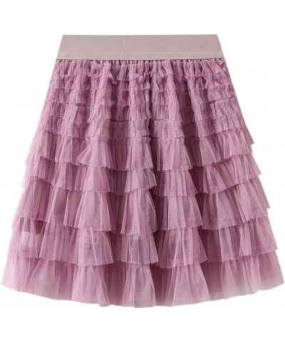 A Line Tiered Long Skirts for Women Tea Length Skirts Layered Midi Tulle Skirt Elastic High Waist Lace Mesh Skirt 9-purple $1...