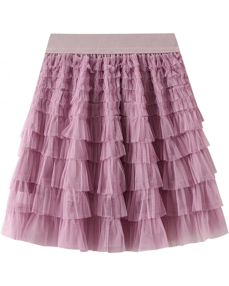 A Line Tiered Long Skirts for Women Tea Length Skirts Layered Midi Tulle Skirt Elastic High Waist Lace Mesh Skirt 9-purple $1...