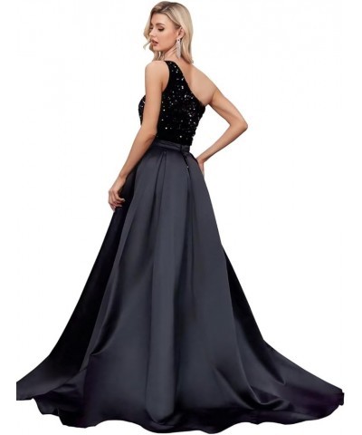 One Shoulder Sequin Prom Dress 2024 for Women with Detachable Train Long Satin Formal Dresses Sparkly Ball Gowns with Cape Gr...