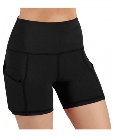 Yoga Shorts with Pockets for Women Running Athletic Shorts High Waisted Tummy Control Comfy Shorts A01-black $6.23 Activewear