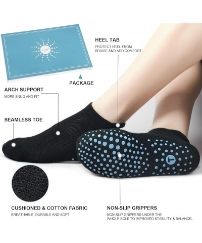 Grip Socks for Pilates, Yoga, Hospital, Barre, Cushioned Ankle Sports Socks Women Non Slip Slipper Socks Gifts 2-4 Pairs Blac...