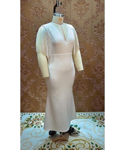 Women's Elegant V Neck Tassels Plus Size Fishtail Floor-Length Bodycon Evening Maxi Dress Formal Party Dress White $19.60 Dre...