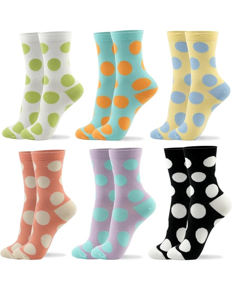 Women Crew Socks | 5-6 Pairs Tube Stripes Flower Print Rainbow Solid Polka Dot Patterned | Korean Daily Cotton Socks | US 6-8...