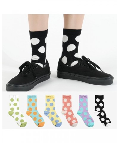 Women Crew Socks | 5-6 Pairs Tube Stripes Flower Print Rainbow Solid Polka Dot Patterned | Korean Daily Cotton Socks | US 6-8...