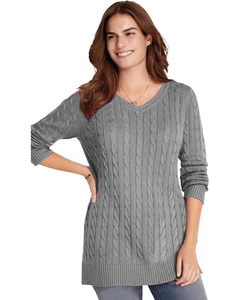 Women's Plus Size Cable Knit V-Neck Pullover Sweater Medium Heather Grey $23.10 Sweaters