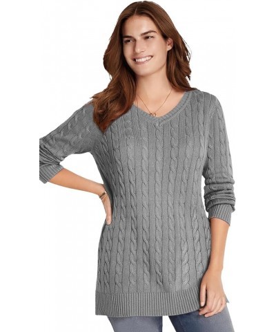 Women's Plus Size Cable Knit V-Neck Pullover Sweater Medium Heather Grey $23.10 Sweaters