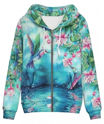 Cute Jacket Women Zip Up Hoodie XS-5XL Fashion Hoodies & Sweatshirts Teens Hooded Pullover Tops Flower Hummingbird $22.50 Hoo...