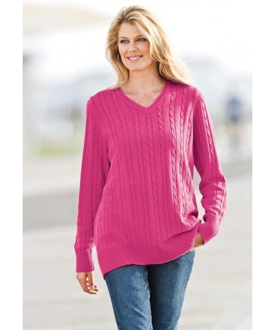 Women's Plus Size Cable Knit V-Neck Pullover Sweater Medium Heather Grey $23.10 Sweaters