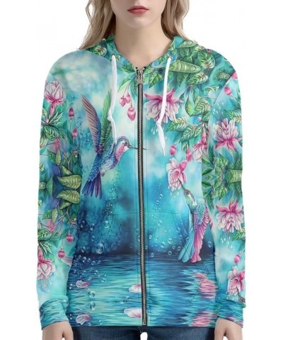 Cute Jacket Women Zip Up Hoodie XS-5XL Fashion Hoodies & Sweatshirts Teens Hooded Pullover Tops Flower Hummingbird $22.50 Hoo...