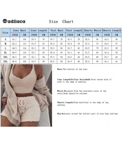 Sherpa Hooded Cardigan Outwear Crop Tops Shorts Nightwear Set, Women Sexy Warm Fuzzy 3 Piece Outfits Pajamas Vest Same Color ...