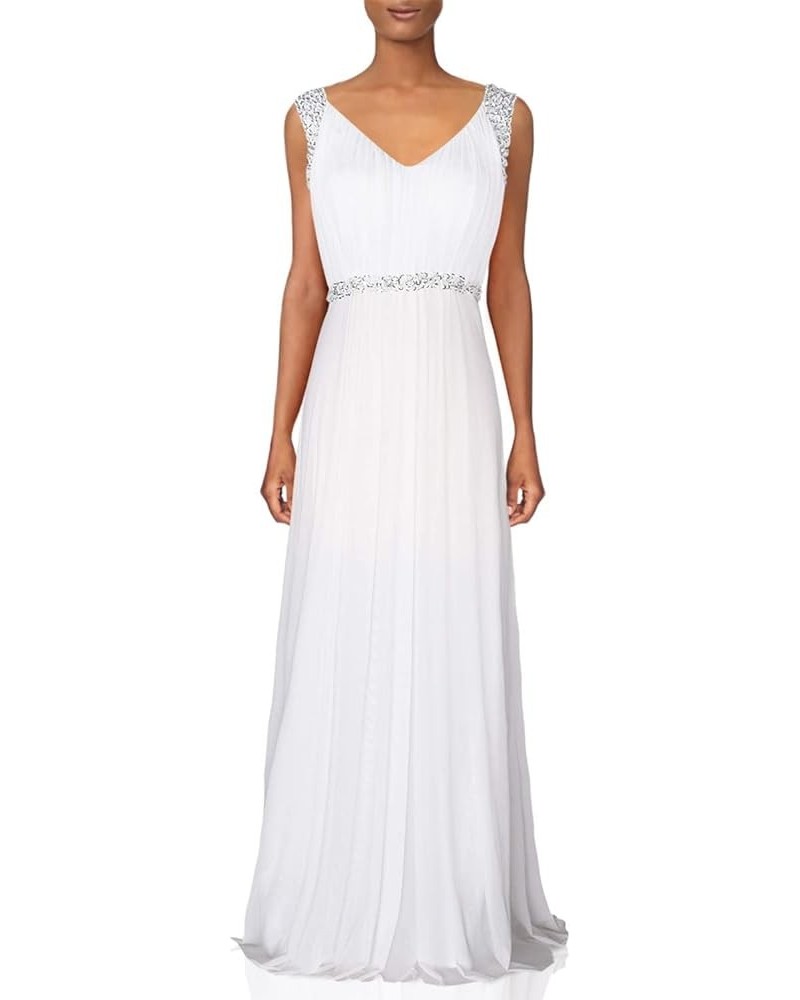 Women's Tulle Beading A-Line Bridesmaid Prom Dresses Long Cocktail Evening Gowns White $28.39 Dresses