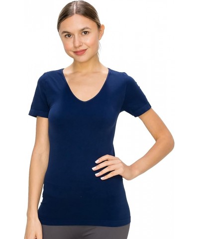 V-Neck Short Sleeve Seamless Top, UV Protective Fabric UPF 50+ (Made with Love in The USA) Dark Navy $12.76 T-Shirts