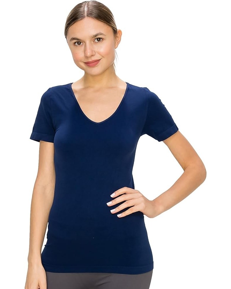 V-Neck Short Sleeve Seamless Top, UV Protective Fabric UPF 50+ (Made with Love in The USA) Dark Navy $12.76 T-Shirts